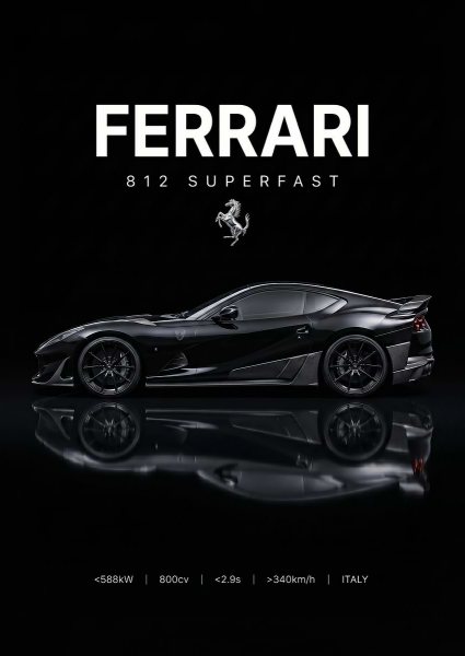 sleek black Ferrari 812 Superfast side view car Araba Posteri – Duvar Tablosu