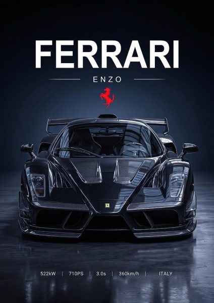 sleek black Ferrari Enzo car Araba Posteri – Duvar Tablosu duvarda gerçek ölçek