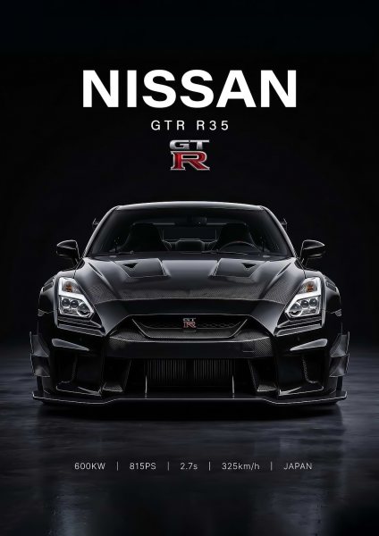 sleek black GT-R R35 Performance Araba Posteri – Duvar Tablosu duvarda gerçek ölçek