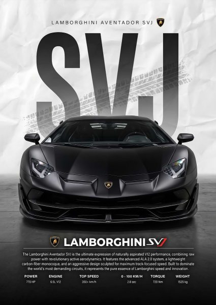 sleek black Lamborghini Aventador svj car Araba Posteri – Duvar Tablosu