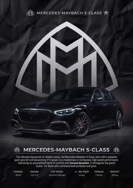 sleek black Maybach S-Class Luxury Sedan Araba Posteri – Duvar Tablosu duvarda gerçek ölçek