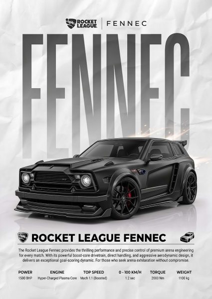 sleek black Rocket League Fennec Car Araba Posteri – Duvar Tablosu