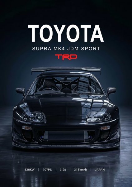 sleek black Toyota Supra MK4 jdm TRD Sport Araba Posteri – Duvar Tablosu