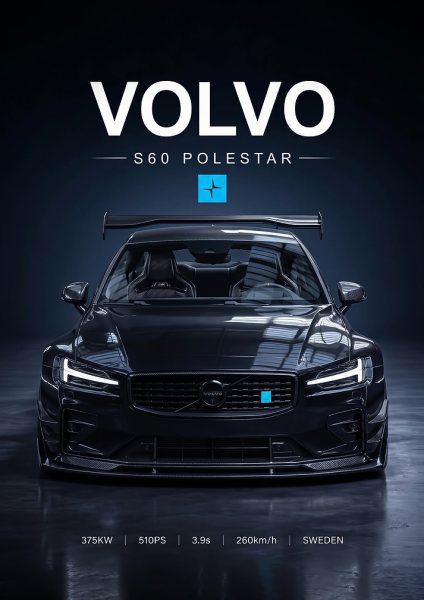 sleek black Volvo S60 Polestar Car Araba Posteri – Duvar Tablosu