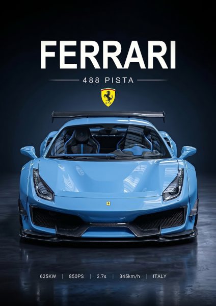 sleek blue Ferrari 488 Pista Araba Posteri – Duvar Tablosu