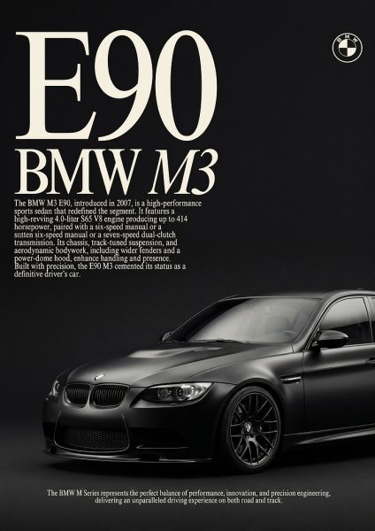 sleek BMW M3 E90 Matte Black car Araba Posteri – Duvar Tablosu duvarda gerçek ölçek