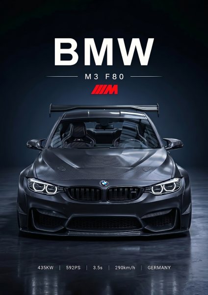 sleek BMW M3 F80 Carbon Fiber Race Car Araba Posteri – Duvar Tablosu