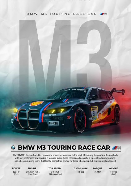 sleek BMW M3 Touring Race Car Araba Posteri – Duvar Tablosu duvarda gerçek ölçek