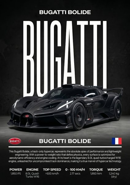 sleek bugatti bolide Hypercar car Araba Posteri – Duvar Tablosu duvarda gerçek ölçek
