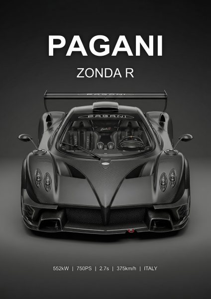 sleek carbon pagani zonda r Car Araba Posteri – Duvar Tablosu duvarda gerçek ölçek
