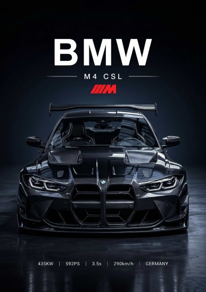 sleek dark black bmw m4 csl car Araba Posteri – Duvar Tablosu poster görseli