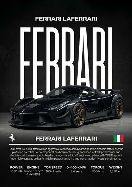 sleek Ferrari La black Widebody car Araba Posteri – Duvar Tablosu duvarda gerçek ölçek