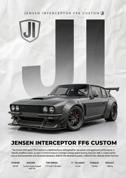sleek gray Jensen Interceptor FF6 Custom Car Araba Posteri – Duvar Tablosu
