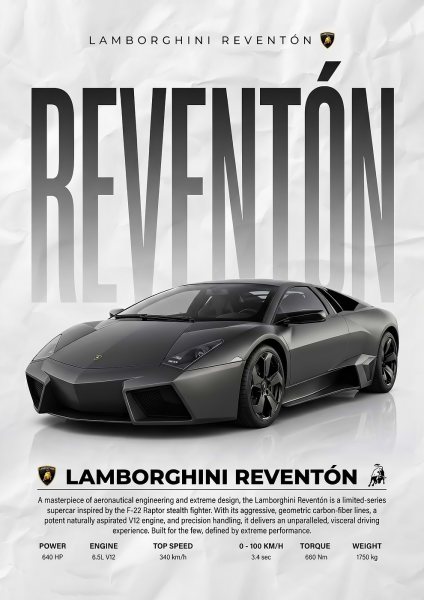 sleek Lamborghini Reventón Supercar Araba Posteri – Duvar Tablosu duvarda gerçek ölçek