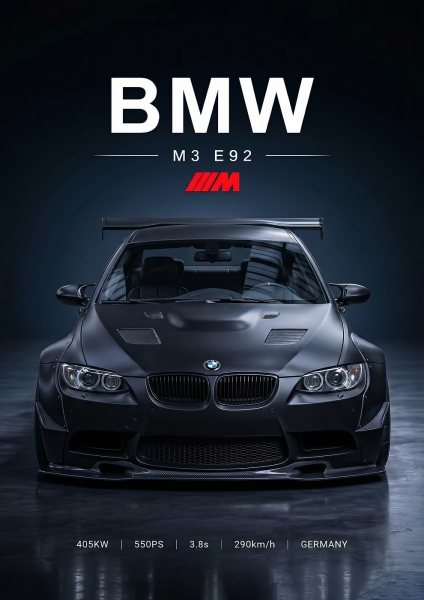 sleek Matte Black BMW M3 E92 Race Car Araba Posteri – Duvar Tablosu