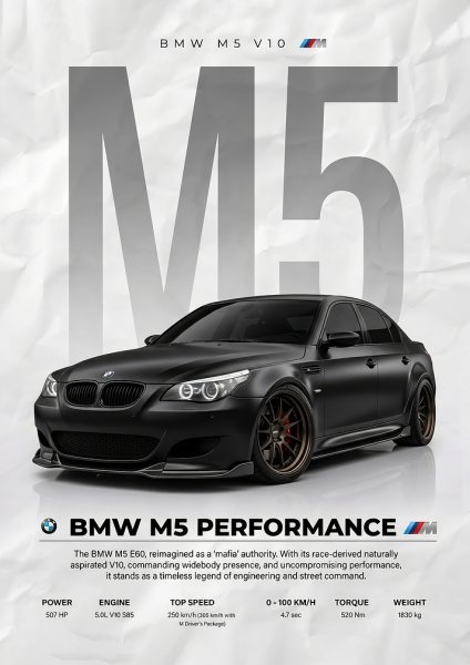 sleek Matte Black bmw m5 e60 car Araba Posteri – Duvar Tablosu