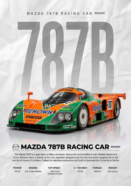 sleek Mazda 787B Racing Car Araba Posteri – Duvar Tablosu poster görseli