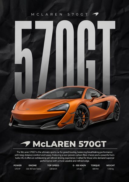 sleek McLaren 570GT Sports Car Araba Posteri – Duvar Tablosu poster görseli