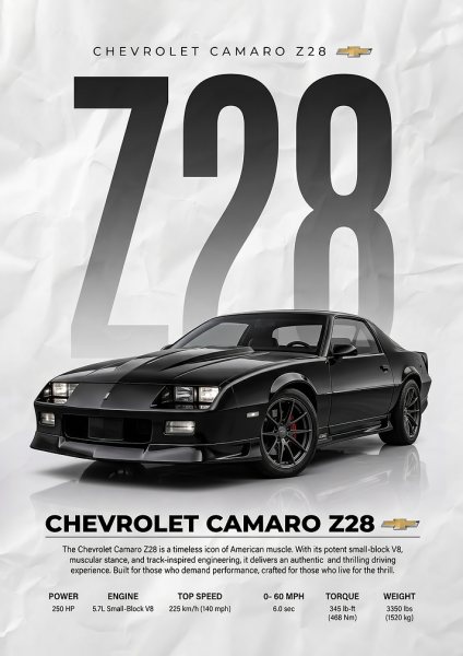sleek muscle black Chevrolet Camaro Z28 Araba Posteri – Duvar Tablosu