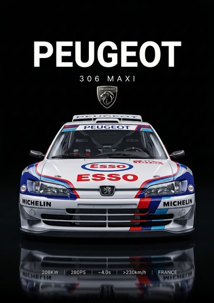 sleek Peugeot 306 Maxi Rally Car race Araba Posteri – Duvar Tablosu duvarda gerçek ölçek