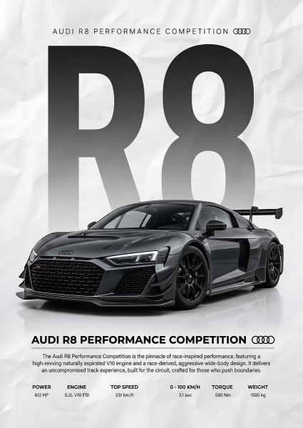 sleek race Audi R8 Car Araba Posteri – Duvar Tablosu