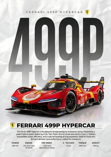 sleek race Ferrari 499P Hypercar Araba Posteri – Duvar Tablosu