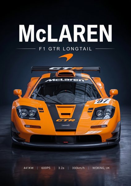 sleek race McLaren F1 GTR Longtail Araba Posteri – Duvar Tablosu duvarda gerçek ölçek