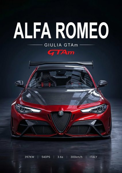 sleek red Alfa Romeo Giulia GTAm car Araba Posteri – Duvar Tablosu