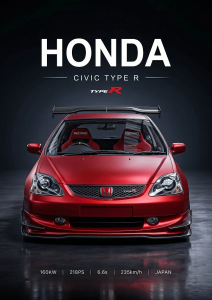 sleek red Honda Civic Type R Araba Posteri – Duvar Tablosu
