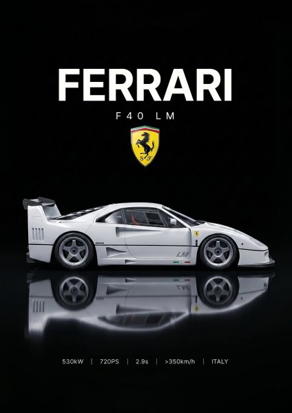 sleek white ferrari f40 iconic car Araba Posteri – Duvar Tablosu
