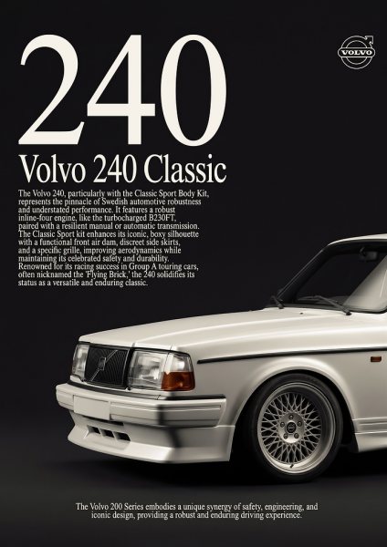 sleek white Volvo 240 Classic Car Araba Posteri – Duvar Tablosu duvarda gerçek ölçek