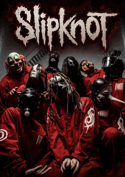 Slipknot Band Members in Red Jumpsuits Müzik Posteri – Duvar Tablosu poster görseli
