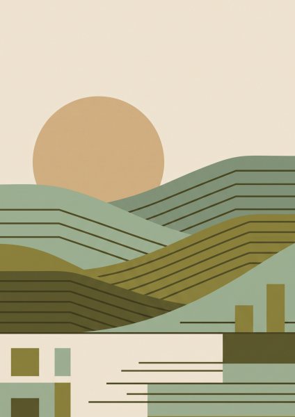 Soyut Gün Batımı Poster – Bauhaus (A4 / A3, Çerçeveli – Çerçevesiz)