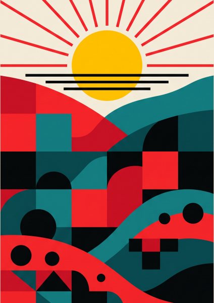 Soyut Gün Batımı Posteri – Bauhaus Duvar Tablosu