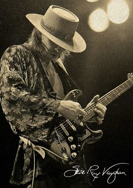 Stevie Ray Vaughan playing guitar Müzik Posteri – Duvar Tablosu duvarda gerçek ölçek