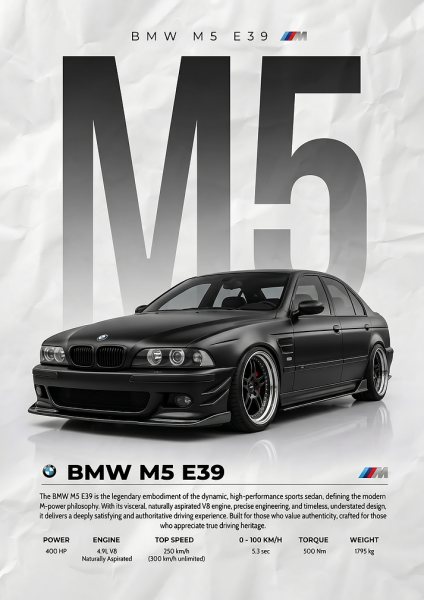 striking black bmw m5 e39 Araba Posteri – Duvar Tablosu