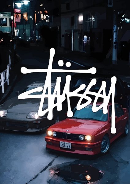 Stüssy Street Racing Night Scene Araba Posteri – Duvar Tablosu duvarda gerçek ölçek