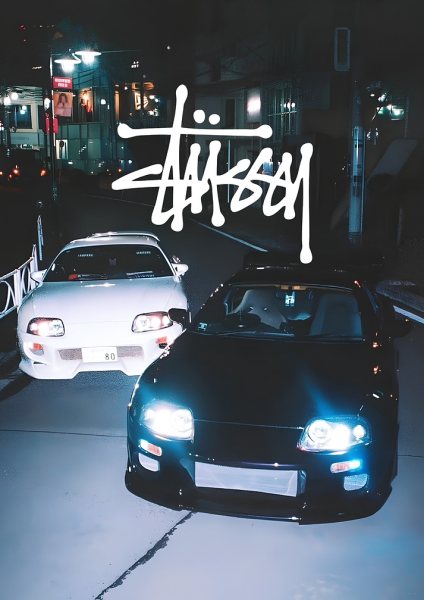 Stüssy Toyota Supra Night Street Scene Araba Posteri – Duvar Tablosu