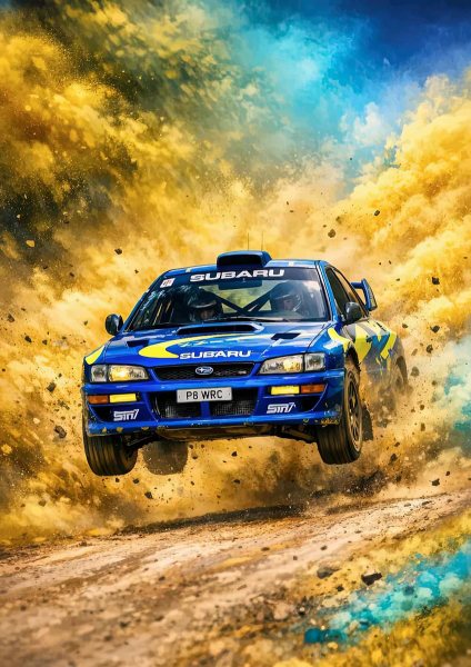 Subaru Impreza WRC Rally Car Jump Araba Posteri – Duvar Tablosu