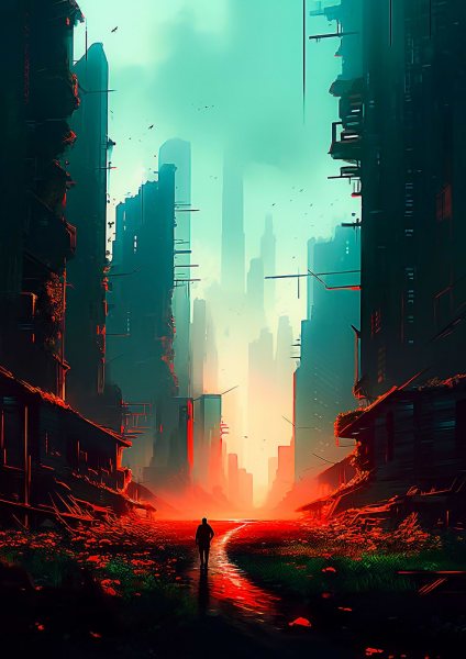Sunset in Cyberpunk City Film Posteri – Duvar Tablosu duvarda gerçek ölçek