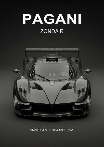Supercar Pagani Zonda R car Araba Posteri – Duvar Tablosu duvarda gerçek ölçek