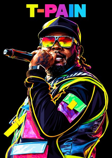 T-Pain Vibrant Pop Art Portrait Müzik Posteri – Duvar Tablosu duvarda gerçek ölçek