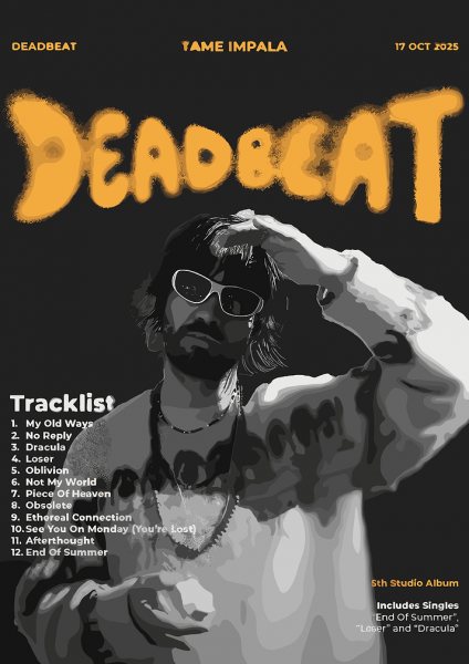 Tame Impala - Deadbeat Album Cover Müzik Posteri – Duvar Tablosu duvarda gerçek ölçek