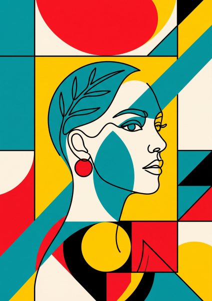 Tek Çizgi Kadın Yüzü Poster – Bauhaus (A4 / A3, Çerçeveli – Çerçevesiz)