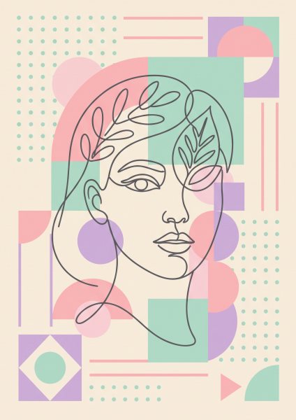 Tek Çizgi Kadın Yüzü Posteri – Bauhaus Duvar Tablosu duvarda gerçek ölçek