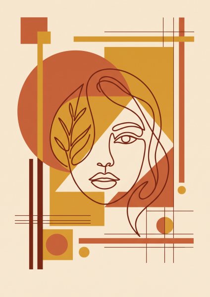 Tek Çizgi Kadın Yüzü Posteri – Bauhaus Duvar Tablosu