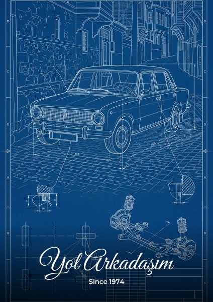Teknik Çizim (Blueprint) Kişiye Özel Araba Posteri