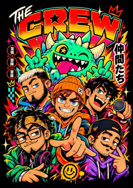The Crew Anime Style Group Illustration Film Posteri – Duvar Tablosu duvarda gerçek ölçek