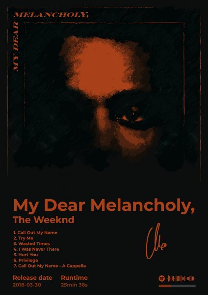 The Weeknd - My Dear Melancholy Müzik Posteri – Duvar Tablosu duvarda gerçek ölçek