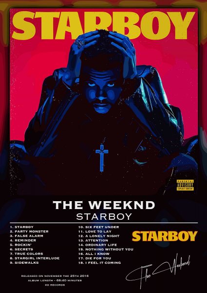 The Weeknd - Starboy Album Cover Müzik Posteri – Duvar Tablosu duvarda gerçek ölçek